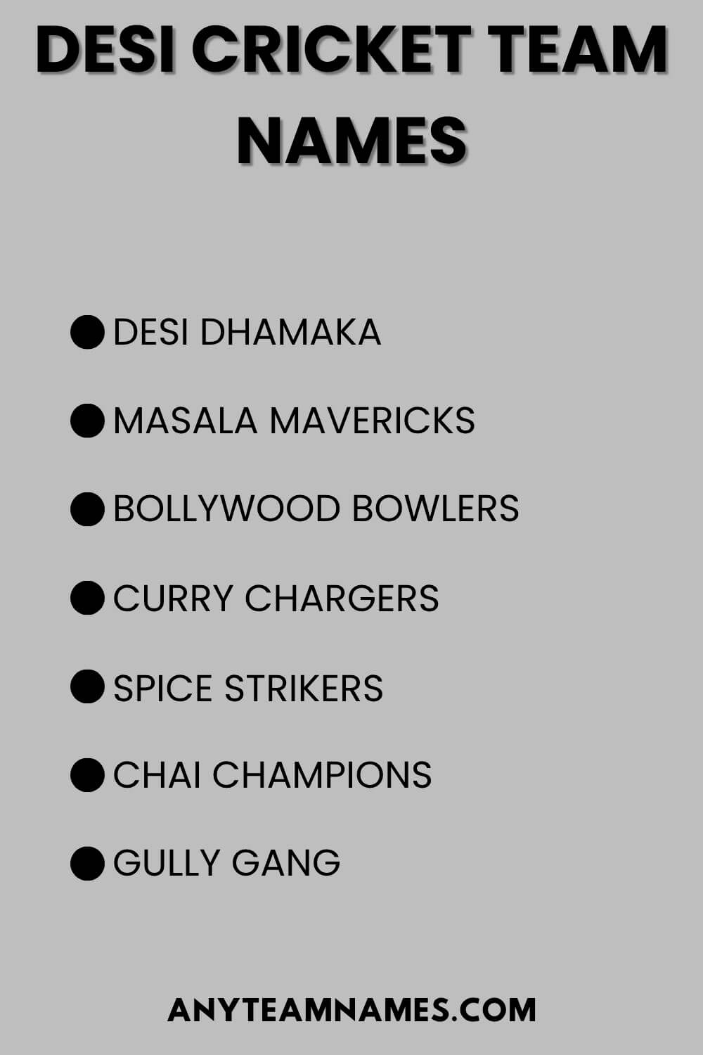 Desi Cricket Team Names